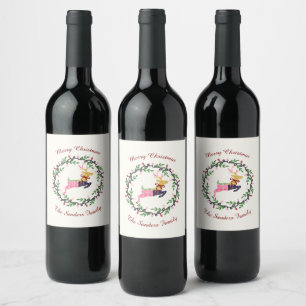 Merry Christmas Deer with Wreath Customize Wine Label