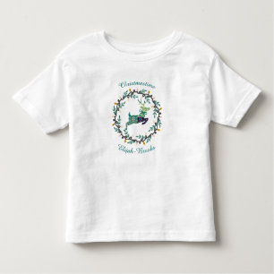 Merry Christmas Deer with Wreath Teal Customize Toddler T-Shirt
