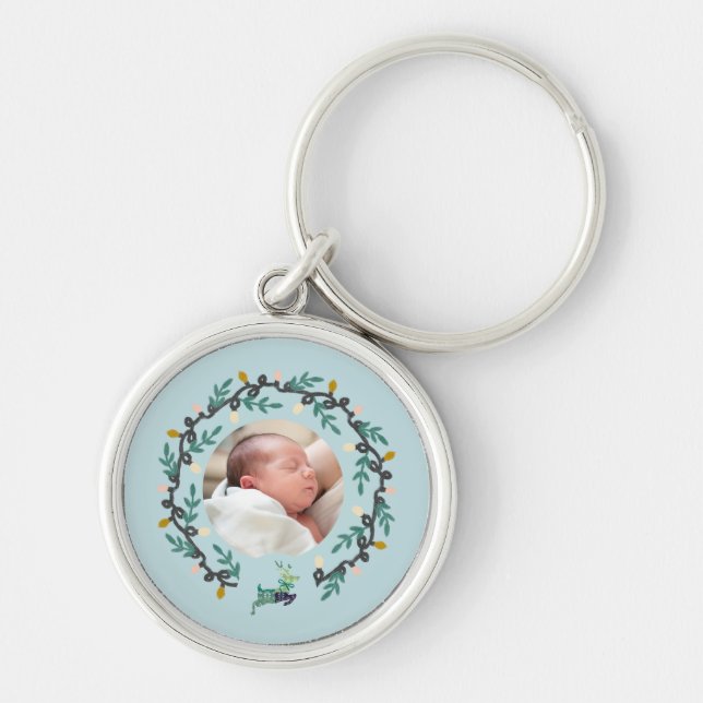 Merry Christmas Deer with Wreath Teal Key Ring (Front)