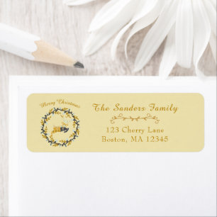 Merry Christmas Deer with Wreath Yellow Address