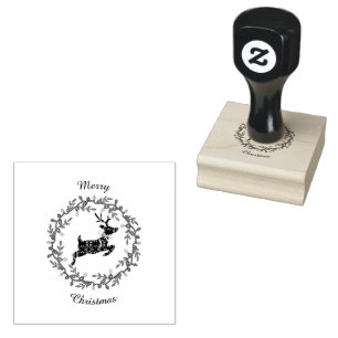 Merry Christmas Deer Wood Art Stamp