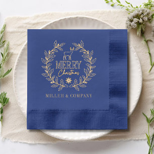Merry Christmas Deer Wreath Corporate Personalised Foil Napkins