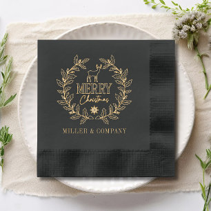 Merry Christmas Deer Wreath Corporate Personalised Foil Napkins
