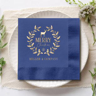 Merry Christmas Deer Wreath Corporate Personalised Foil Napkins