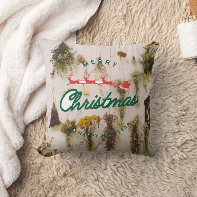 Merry Christmas Deer's Colourful Throw Pillow (Blanket)