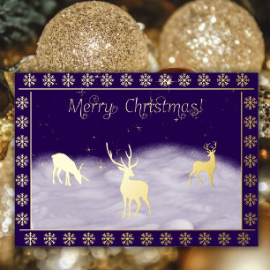 Merry Christmas - Deers in the snow - gold