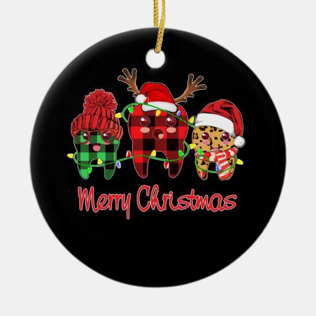 Merry Christmas Dental Assistant Tooth Leopard Ceramic Tree Decoration (Front)