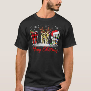 Merry Christmas Dentist Teeth Santa Hat Xmas Leopa T-Shirt