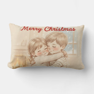 MERRY CHRISTMAS DESIGN TWO KIDS AND A HUG LUMBAR CUSHION