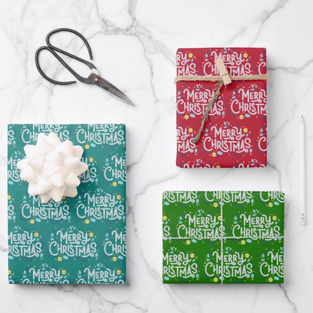 Merry Christmas Design Wrapping Paper Sheets (Front)