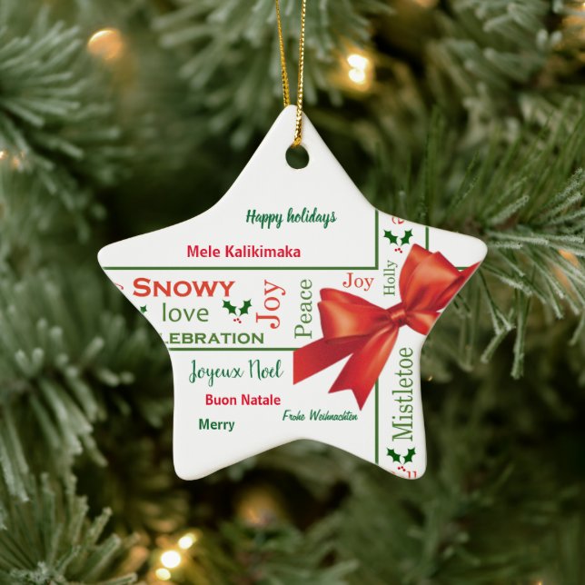Merry Christmas different languages Ceramic Tree Decoration (Tree)