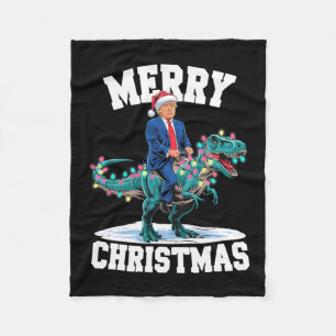 Merry Christmas Dino Donald Trump Dinosaur T-rex X Fleece Blanket