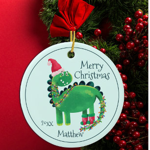 Merry Christmas Dinosaur Name Ceramic Tree Decoration