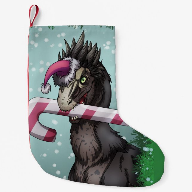 Merry Christmas Dinosaur  Small Christmas Stocking (Front)