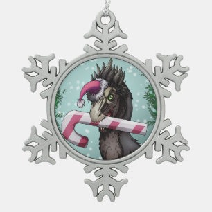 Merry Christmas Dinosaur  Snowflake Pewter Christmas Ornament