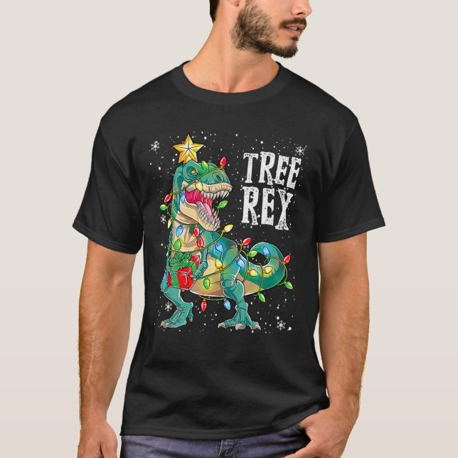 Merry Christmas Dinosaur Tree Rex Pyjamas Men Boys T-Shirt (Front)