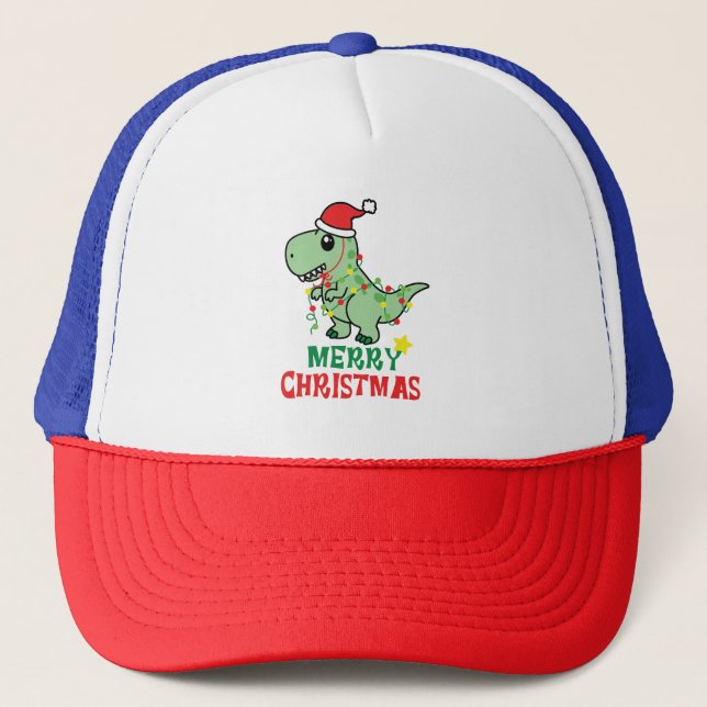 merry christmas dinosaur trucker hat (Front)