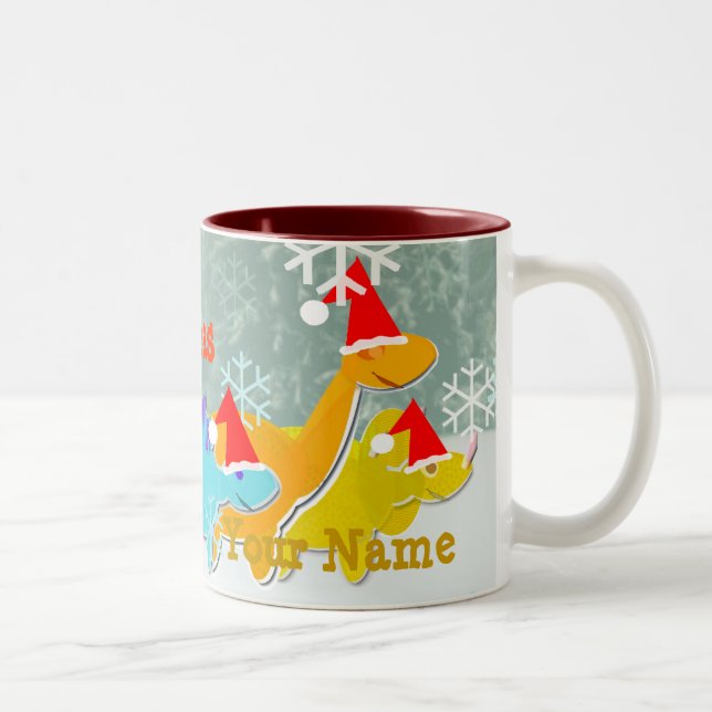 Merry Christmas Dinosaurs Name Mug (Right)
