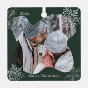 Merry Christmas Distressed Snowflakes Custom Photo Metal Tree Decoration