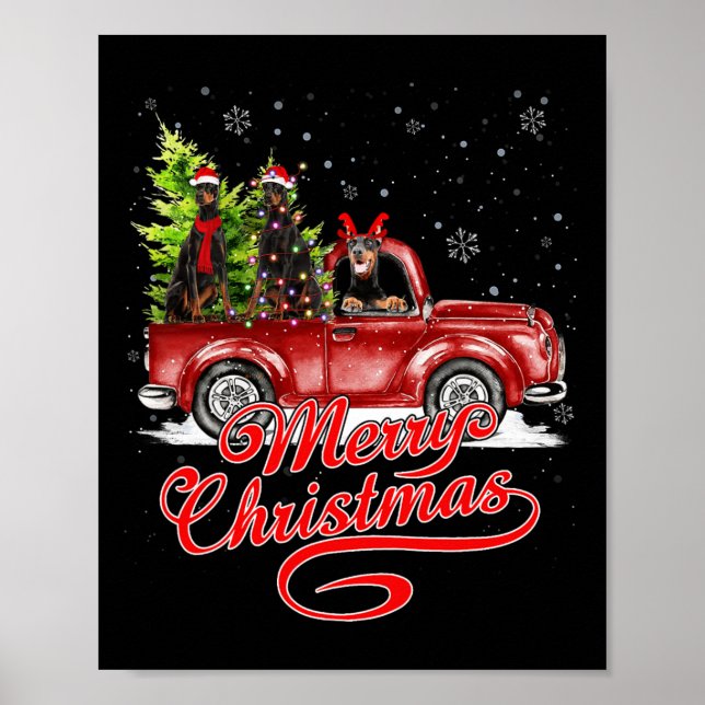 Merry Christmas Doberman Dogs Lover Santa Reindeer Poster (Front)