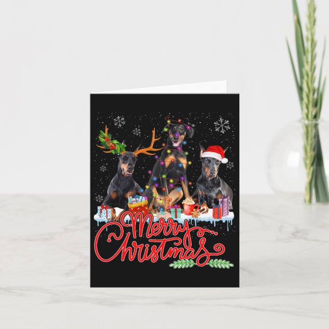 Merry Christmas Doberman Pinscher Dogs Santa Reind Card (Front)