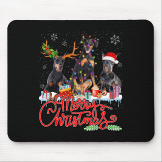 Merry Christmas Doberman Pinscher Dogs Santa Reind Mouse Pad
