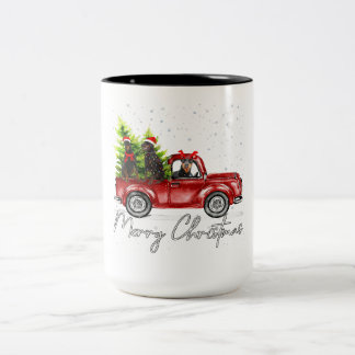 Merry Christmas Doberman Red Truck Xmas Two-Tone Coffee Mug