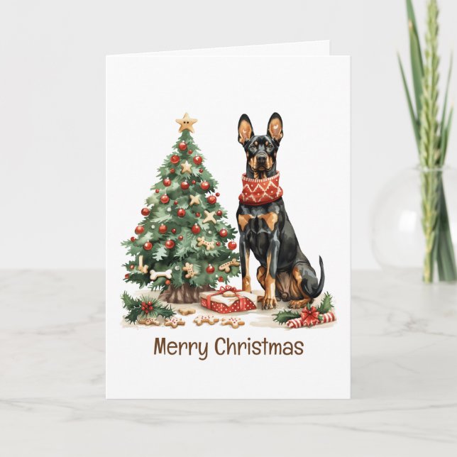 Merry Christmas Dobermann Dogs Holiday Card (Front)