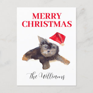 Merry Christmas Dog Animal Pet Elegant watercolor Holiday Postcard