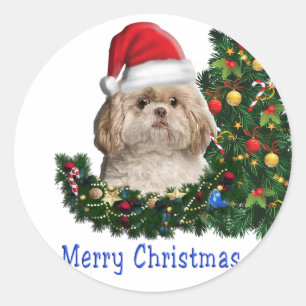 Merry Christmas Dog card Classic Round Sticker