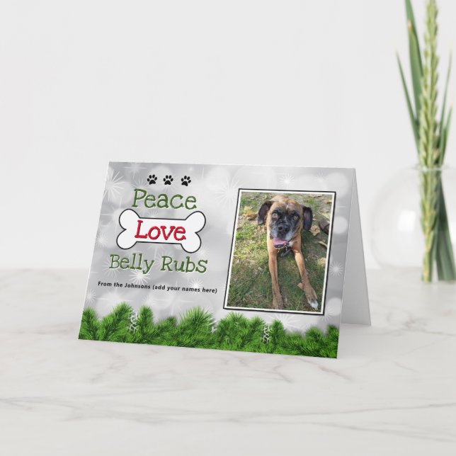 Merry Christmas Dog Cards- Peace, Love Belly Rubs Thank You Card (Front)