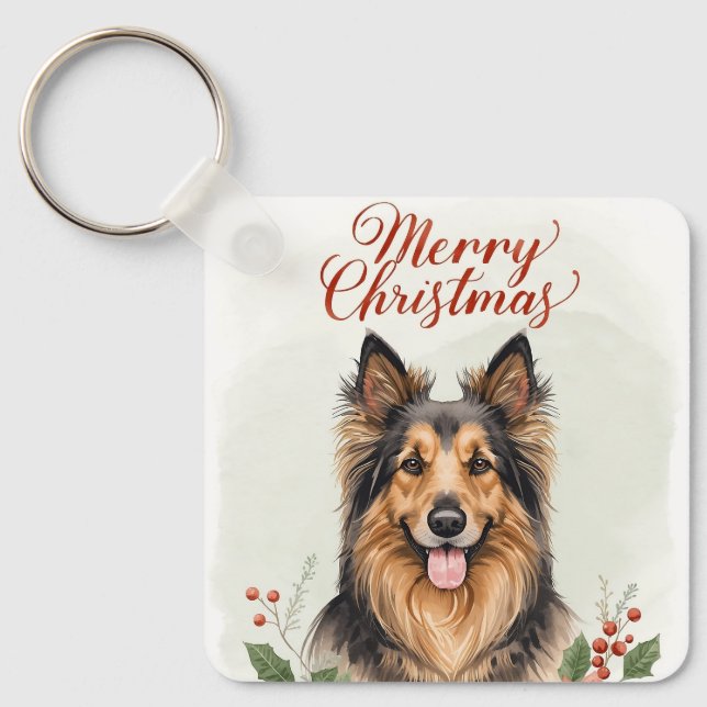 Merry Christmas Dog Festive Holiday Keychain Charm (Front)