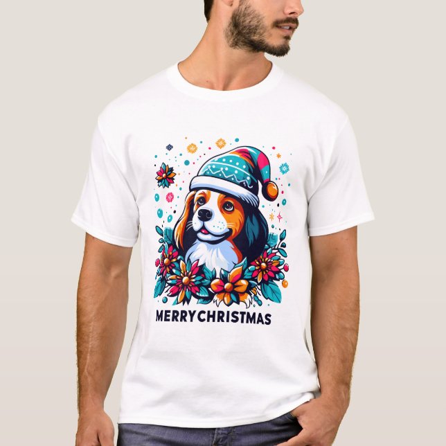 Merry Christmas, Dog, Funny  T-Shirt (Front)