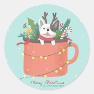 Merry Christmas: Dog Illustration Art Classic Round Sticker