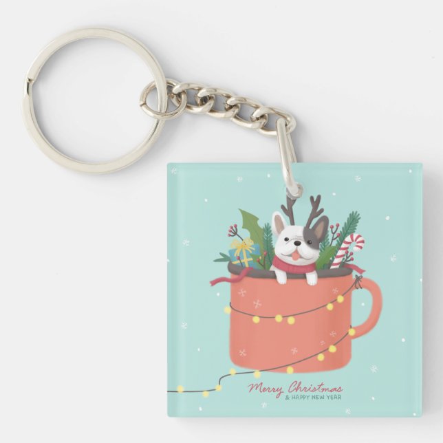 Merry Christmas: Dog Illustration Art Key Ring (Front)