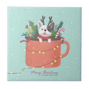Merry Christmas: Dog Illustration Art Tile