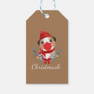Merry Christmas Dog Lover Bulldog Wearing Mask Gift Tags
