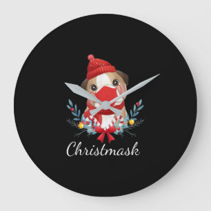 Merry Christmas Dog Lover Bulldog Wearing Mask Large Clock
