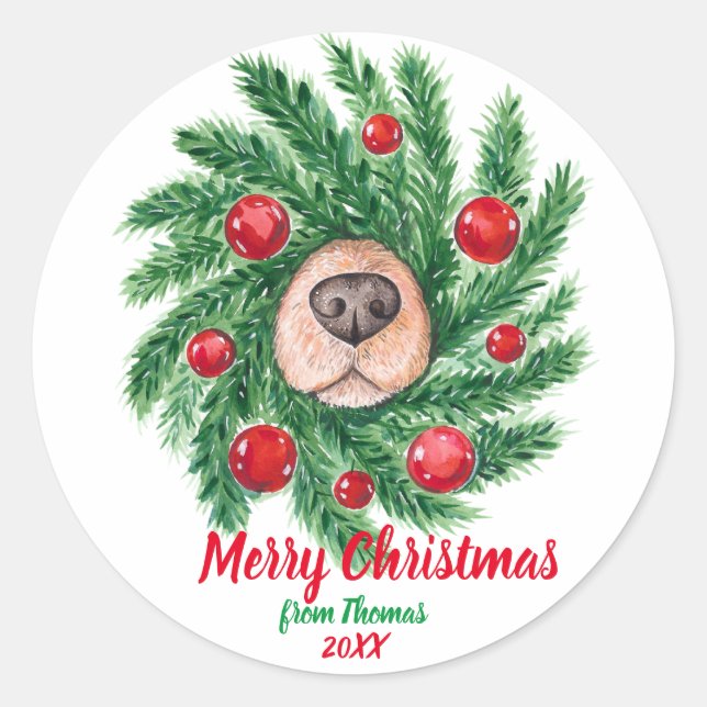Merry Christmas Dog Lover Dog Mum Dog Dad Cute Classic Round Sticker (Front)
