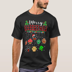 Merry Christmas Dog Paw Print Buffalo Plaid Red Ug T-Shirt