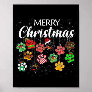 Merry Christmas Dog Paw Print Buffalo Plaid Ugly X