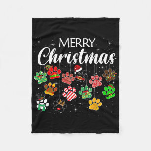 Merry Christmas Dog Paw Print Buffalo Plaid Ugly X Fleece Blanket