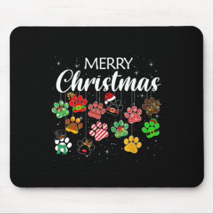 Merry Christmas Dog Paw Print Buffalo Plaid Ugly X Mouse Pad