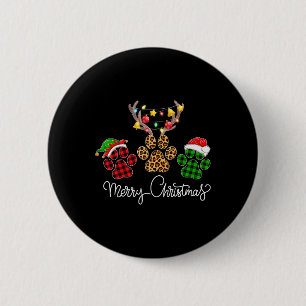 Merry Christmas Dog Paws Lights Buffalo Plaid And  6 Cm Round Badge