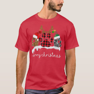 Merry Christmas Dog Paws Lights Buffalo Plaid & Le T-Shirt