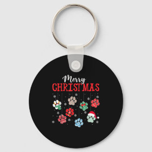 Merry Christmas Dog Paws Lights Funny Xmas Womens  Key Ring