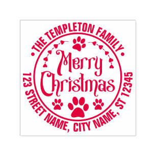 Merry Christmas Dog Paws Name Return Address Self-inking Stamp