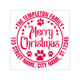 Merry Christmas Dog Paws Name Return Address Self-inking Stamp