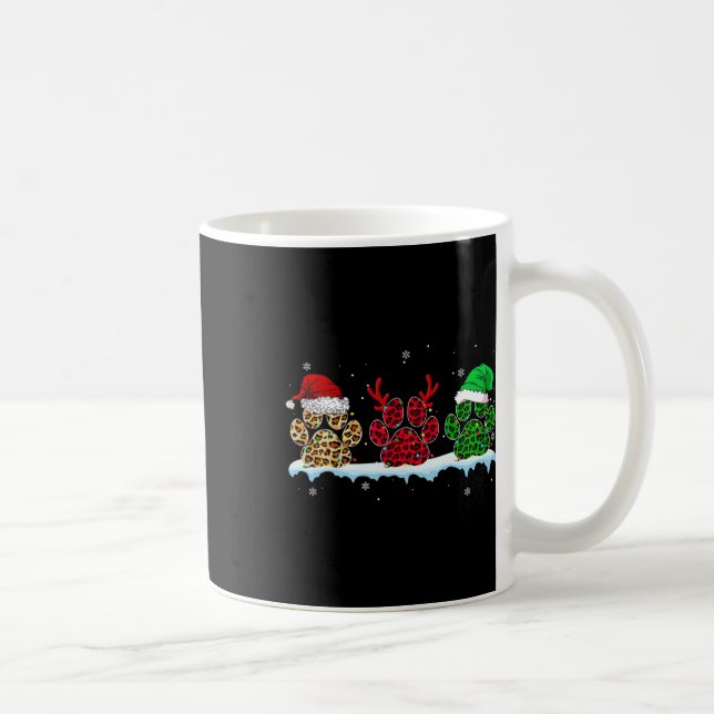 Merry Christmas Dog Paws Santa Hat Lights Leopard  Coffee Mug (Right)