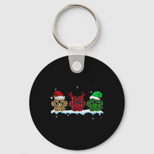 Merry Christmas Dog Paws Santa Hat Lights Leopard  Key Ring